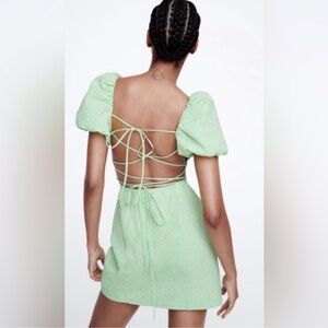 Zara Green Gingham Dress with Lace Back